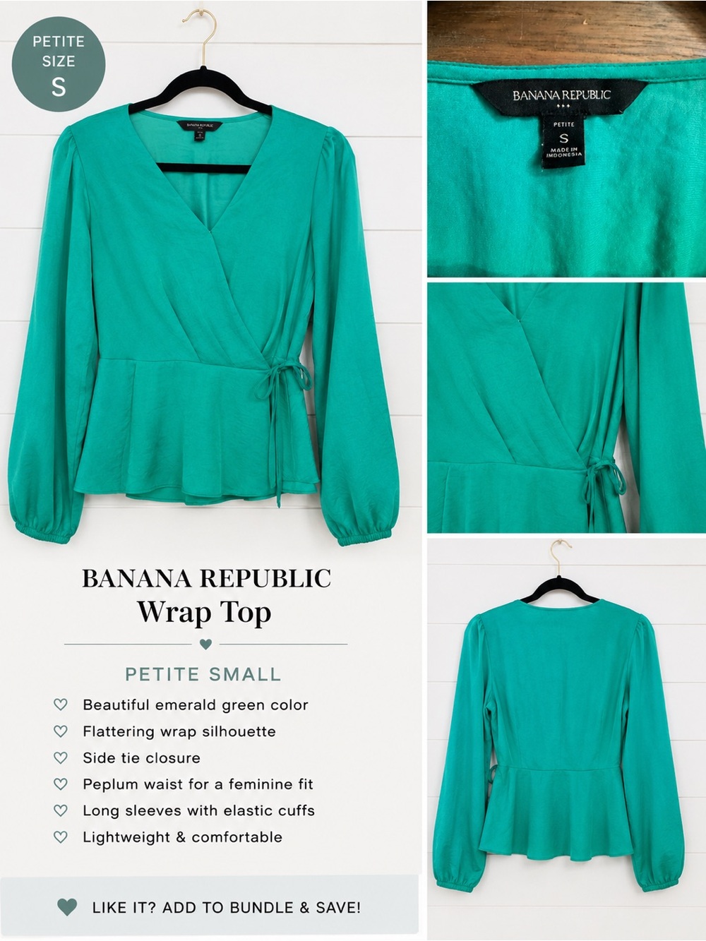 Banana Republic Emerald Green Petite Wrap Blouse